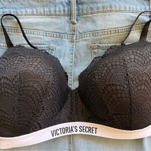 Victoria's Secret Black Push-Up Bra with Lace Overlay